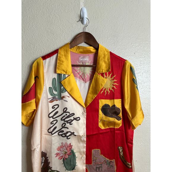 Show Me Your Mumu Home & Away Lone Star Silk Pajama Top Womans Medium - Picture 6 of 11